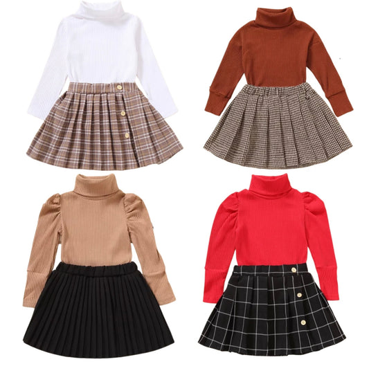 TURTLENECK PLEATED SKIRT SETS