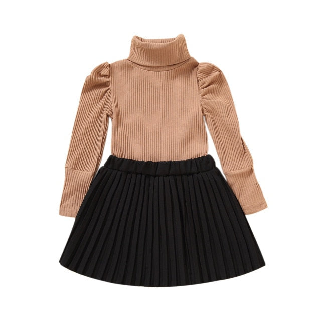 TURTLENECK PLEATED SKIRT SETS