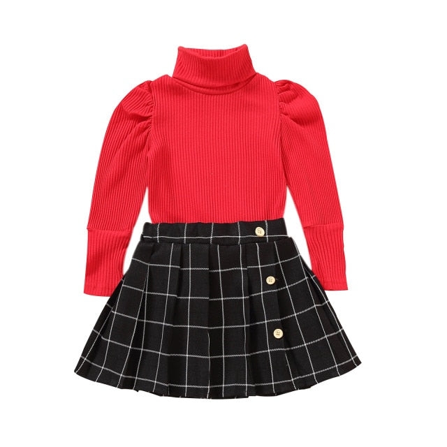 TURTLENECK PLEATED SKIRT SETS