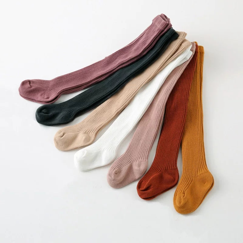 Solid Color Ribbed Tights